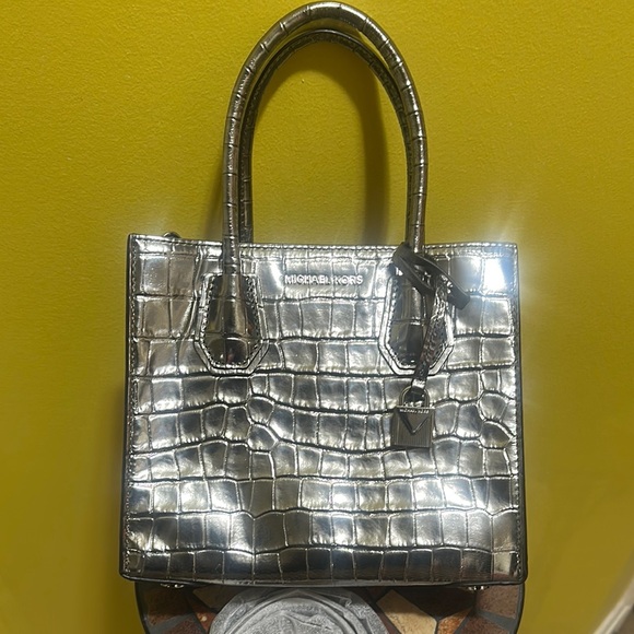 Michael Kors Metallic Silver Croc-Embossed Satchel - Picture 3 of 3